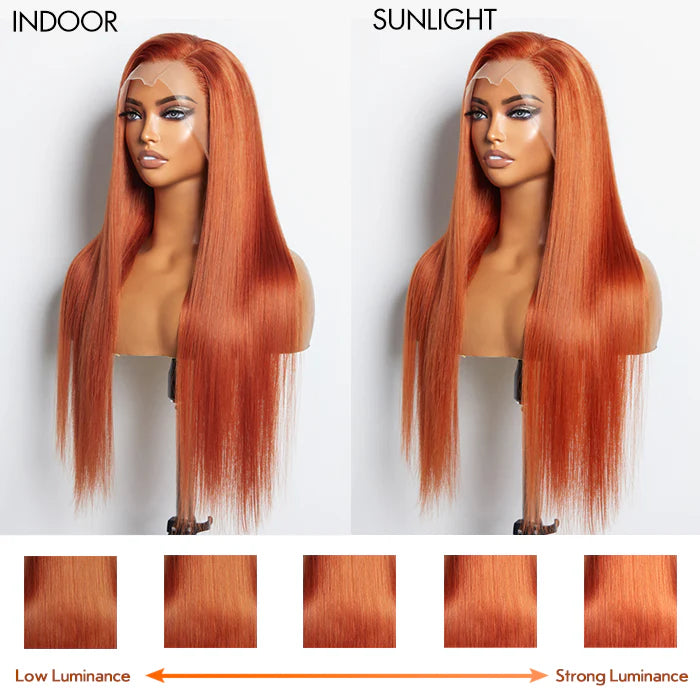 100% Human Hair 24 Inches Ginger 13"x4" Lace Front Straight Wig Pre-Plucked Free Part 150% Density