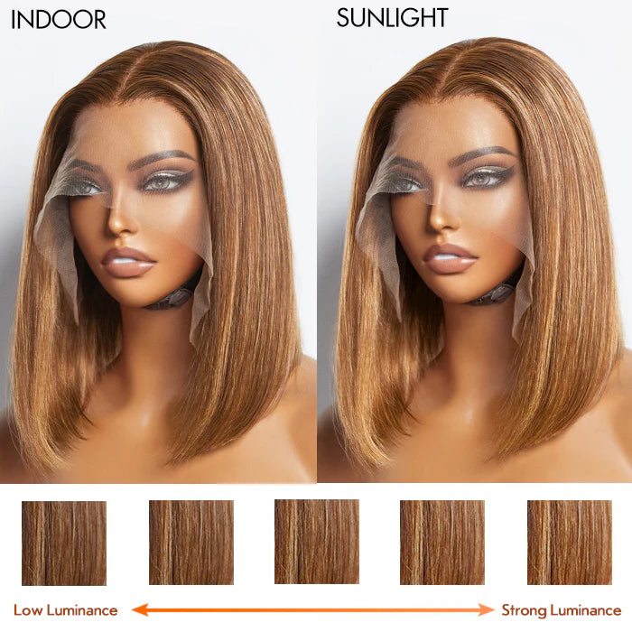 100% Human Hair 12 Inches 13"x4" #P4/27 Straight Bob Lace Frontal Wig