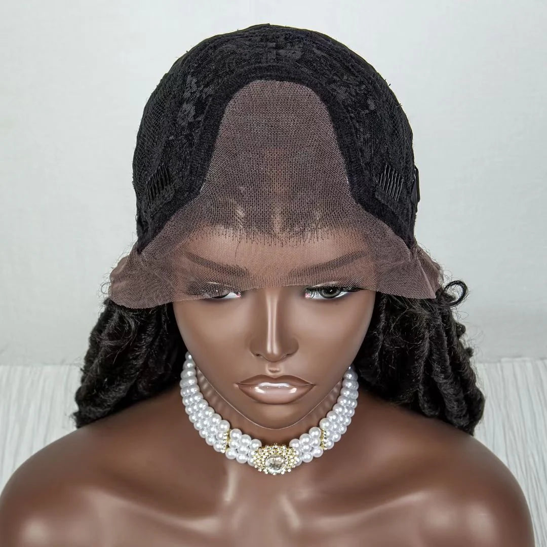26 Inches 4x4 Faux Goddess Locs with Curls Braids Lace Closure Wigs 200% Density-100% Handmade
