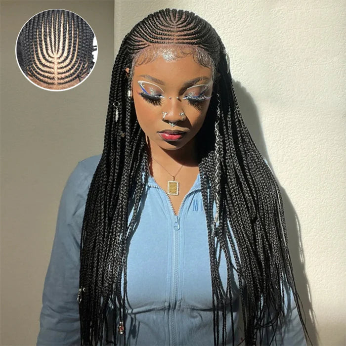 30 Inches 13x7 Fulani Braided Neat Braids Lace Front Wigs 200% Density-100% Handmade