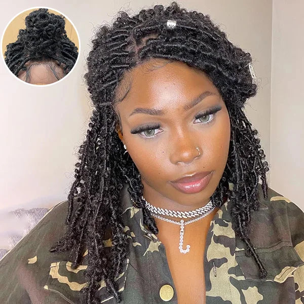 14 Inches 4x4 Short Butterfly Locs Lace Closure wigs 200% Density-100% Handmade