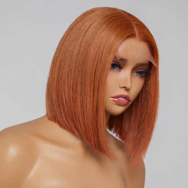 100% Human Hair #Sugar Maple Beginner Friendly Glueless Mid Part Bob Lace Closure Wig - 4"x4" 10 inches