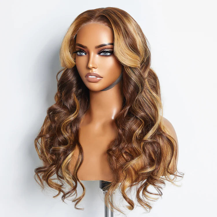 100% Human Hair Body Wavy Wear & Go Glueless #4/27 Lace Closure Wig - 24 Inches 5"x5"
