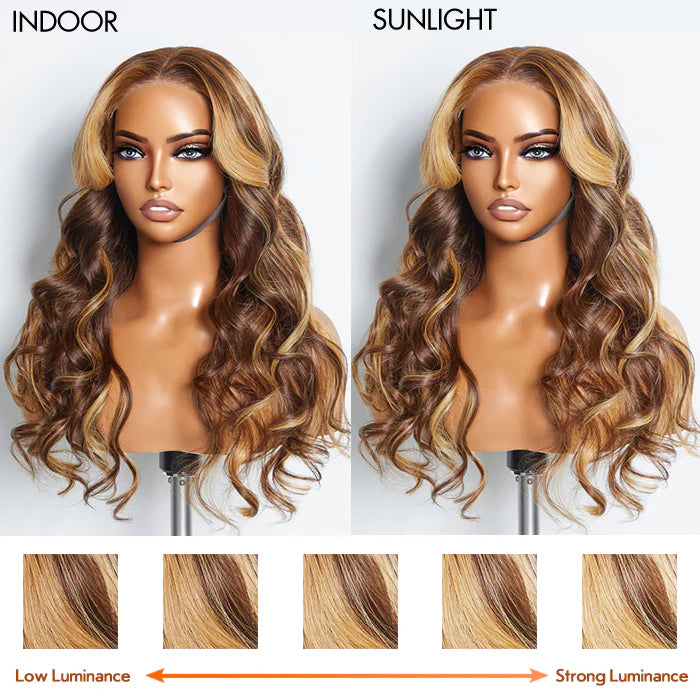 100% Human Hair Body Wavy Wear & Go Glueless #4/27 Lace Closure Wig - 24 Inches 5"x5"
