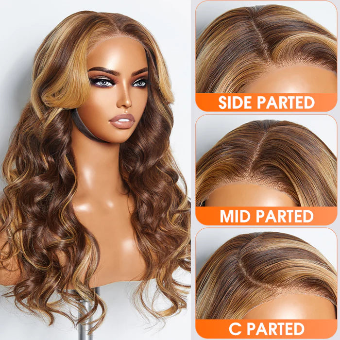 100% Human Hair Body Wavy Wear & Go Glueless #4/27 Lace Closure Wig - 24 Inches 5"x5"