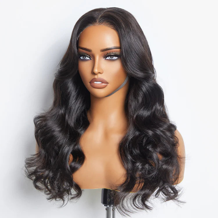 100% Human Hair Body Wavy Wear & Go Glueless #1B Lace Closure Wig - 5"x5"