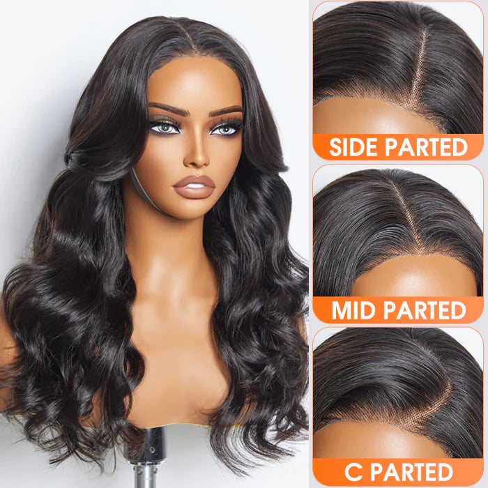 100% Human Hair Body Wavy Wear & Go Glueless #1B Lace Closure Wig - 5"x5"