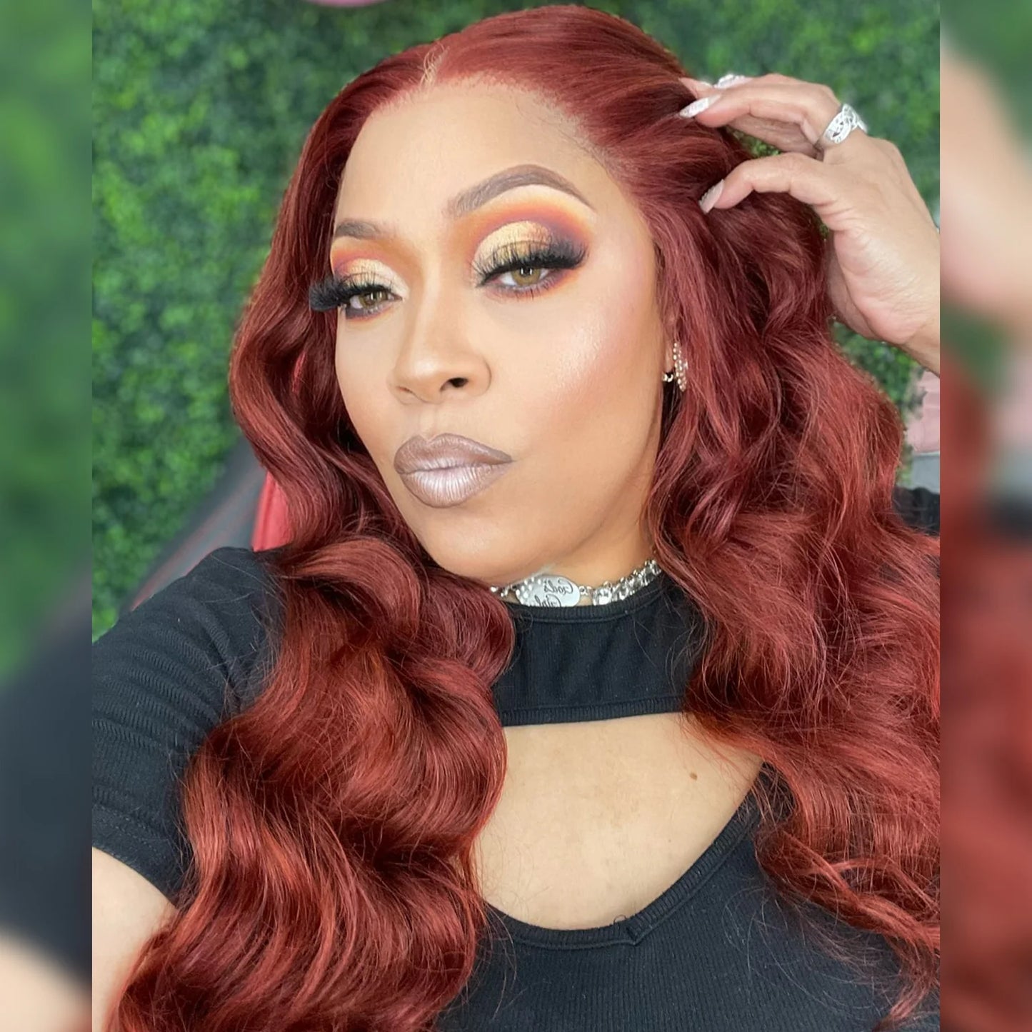 100% Human Hair Body Wavy Wear & Go Glueless #Redbrown Lace Frontal Wig - 5"x5" 24 Inches