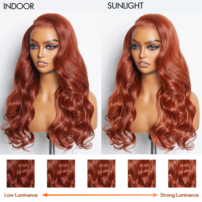 100% Human Hair Body Wavy Wear & Go Glueless #Redbrown Lace Frontal Wig - 5"x5" 24 Inches