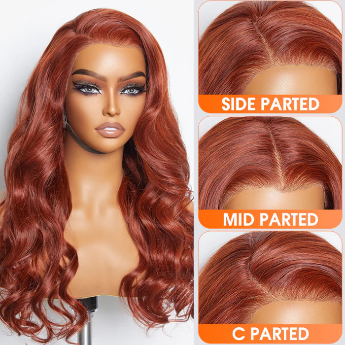100% Human Hair Body Wavy Wear & Go Glueless #Redbrown Lace Frontal Wig - 5"x5" 24 Inches