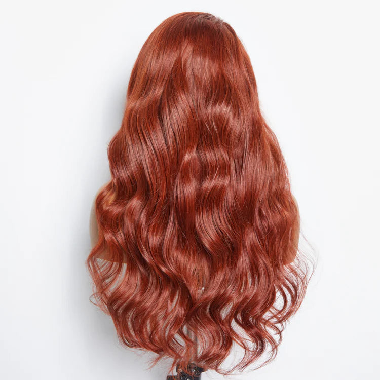 100% Human Hair Body Wavy Wear & Go Glueless #Redbrown Lace Frontal Wig - 5"x5" 24 Inches