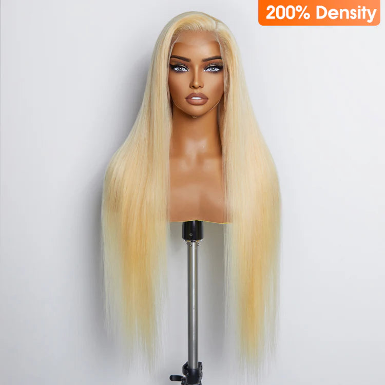 100% Human Hair Pre-Plucked #613 Straight Lace Frontal Wig 200% Density - 13"x4"
