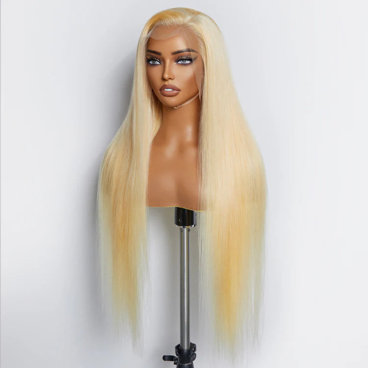 100% Human Hair Pre-Plucked #613 Straight Lace Frontal Wig 200% Density - 13"x4"