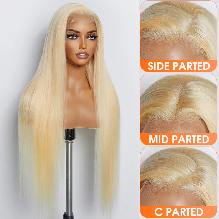 100% Human Hair Pre-Plucked #613 Straight Lace Frontal Wig 200% Density - 13"x4"