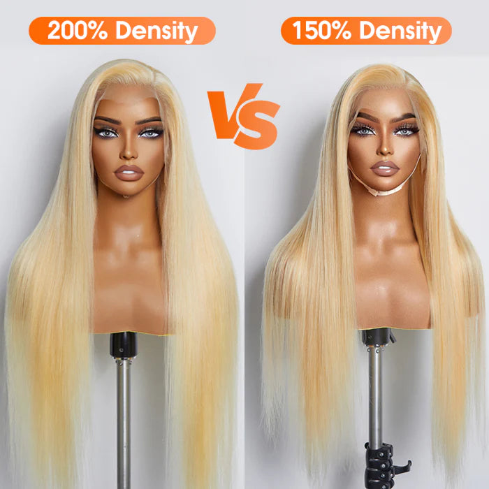 100% Human Hair Pre-Plucked #613 Straight Lace Frontal Wig 200% Density - 13"x4"