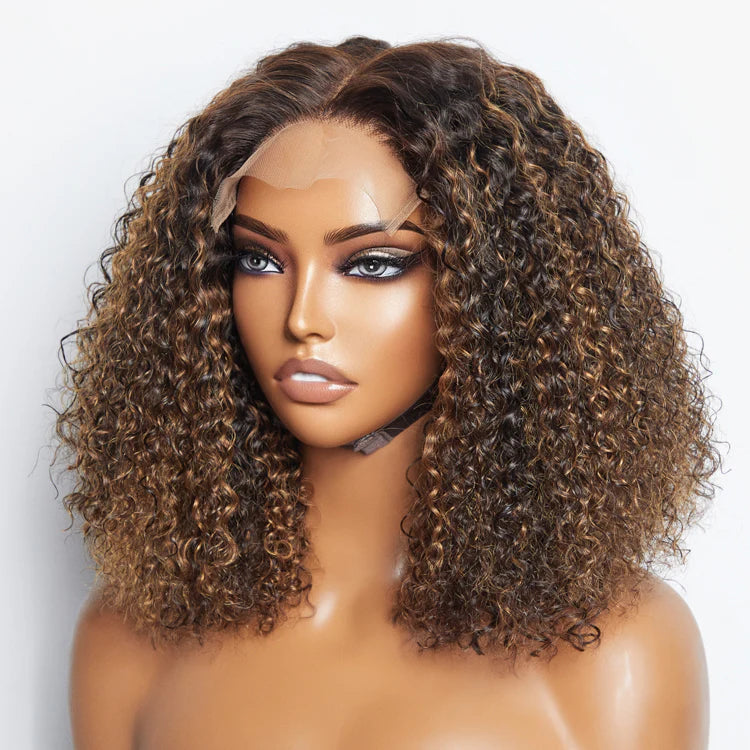 100% Brazilian Human Virgin Hair #P2/30 Closure Lace Wig Kinky Curly 150% Density - 5"x5" 14 inches