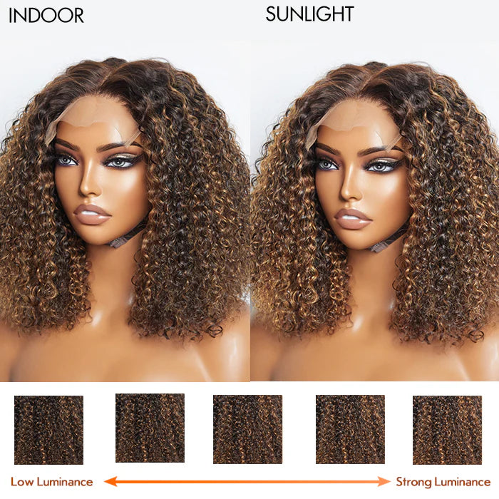 100% Brazilian Human Virgin Hair #P2/30 Closure Lace Wig Kinky Curly 150% Density - 5"x5" 14 inches