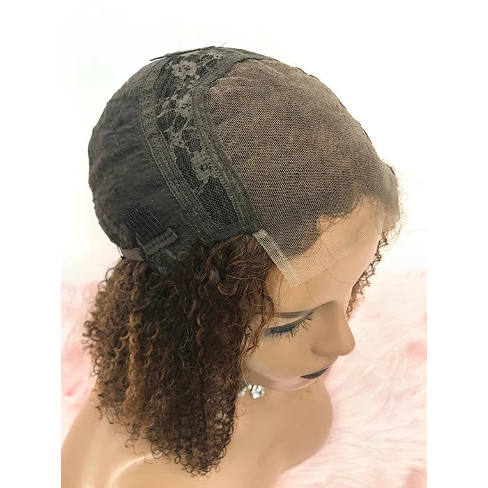 100% Brazilian Human Virgin Hair #P2/30 Closure Lace Wig Kinky Curly 150% Density - 5"x5" 14 inches