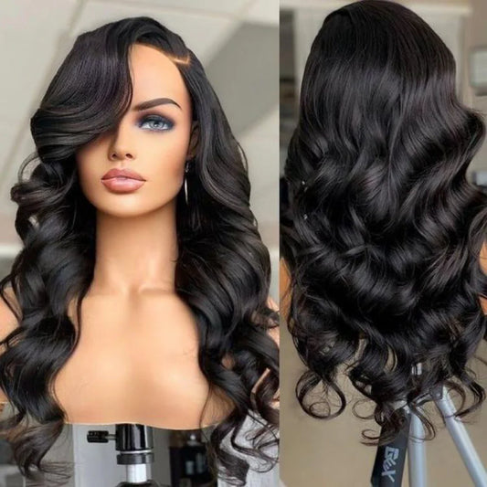 100% Human Hair 16-18 Inches #1B 360 Lace Pre-Plucked Body Wavy Lace Frontal Wig