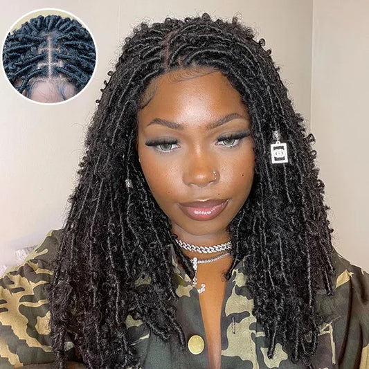14 Inches 4x4 Short Butterfly Locs Lace Closure wigs 200% Density-100% Handmade