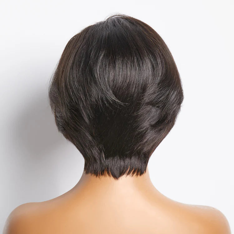 100% Human Hair #1B Natural Black Straight Bob Side Part Lace Closure Wig - 4"x4" 8 inches