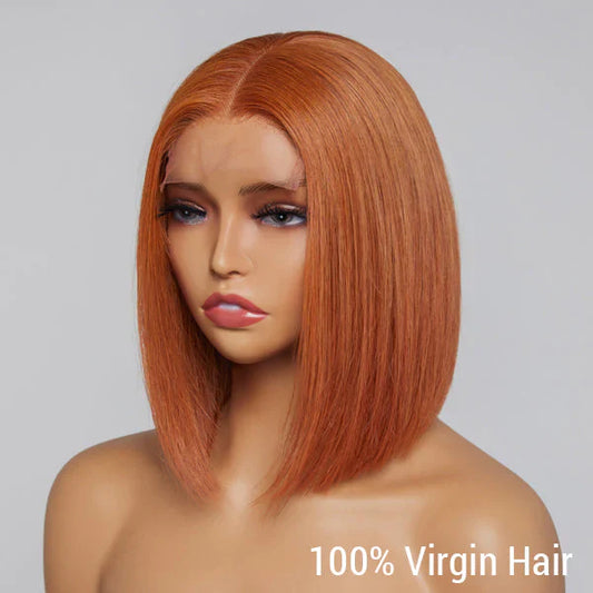 100% Human Hair #Sugar Maple Beginner Friendly Glueless Mid Part Bob Lace Closure Wig - 4"x4" 10 inches
