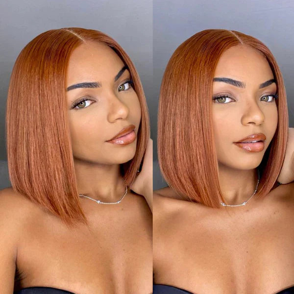 100% Human Hair #Sugar Maple Beginner Friendly Glueless Mid Part Bob Lace Closure Wig - 4"x4" 10 inches