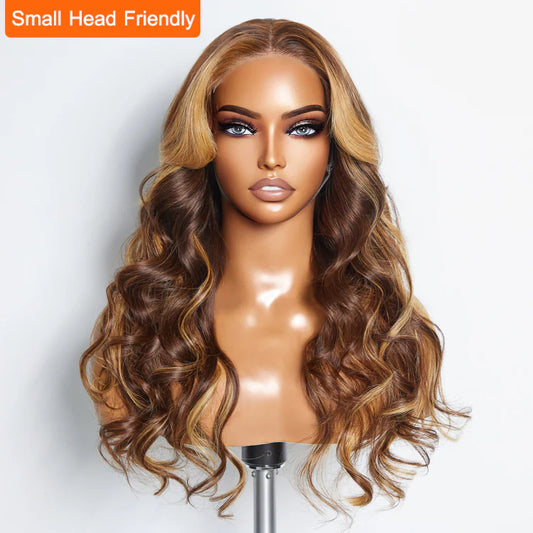 100% Human Hair Body Wavy Wear & Go Glueless #4/27 Lace Closure Wig - 24 Inches 5"x5"