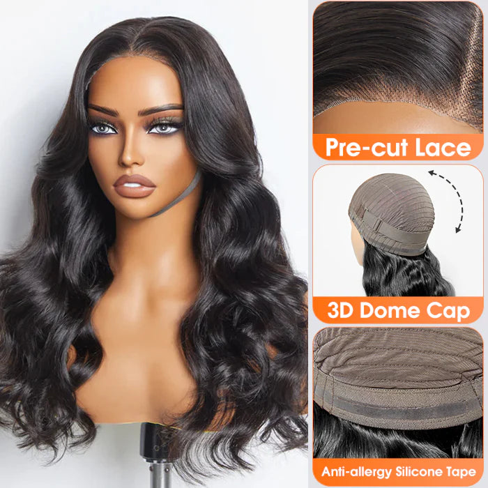 100% Human Hair Body Wavy Wear & Go Glueless #1B Lace Closure Wig - 5"x5"