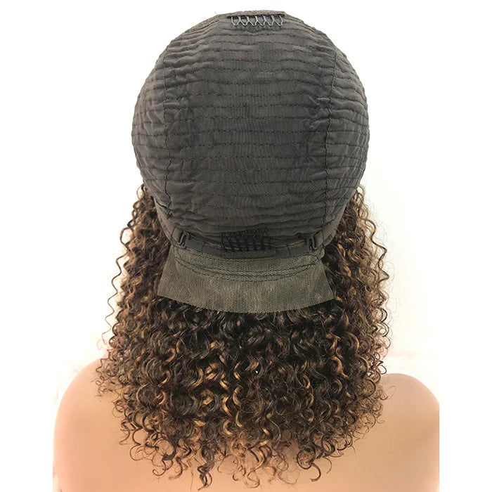 100% Brazilian Human Virgin Hair #P2/30 Closure Lace Wig Kinky Curly 150% Density - 5"x5" 14 inches